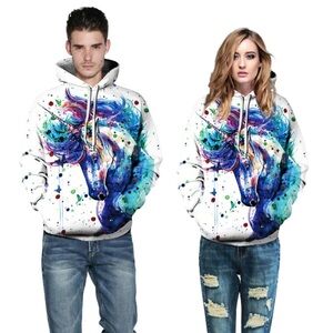 Colorful Unicorn Psychedelic Paint Splatter Hoodie Size XL‎ Art to Wear Hipster